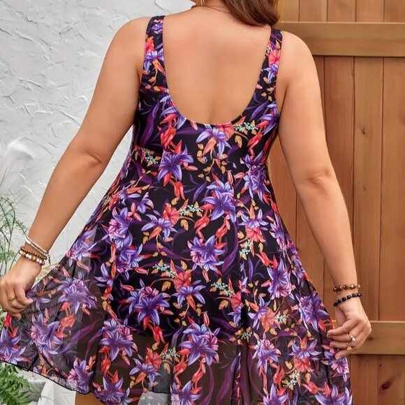 Women Plus Size Tropical Floral Print Bathing Suit Swimsuit Summer Swimwear 18W - Picture 5 of 10